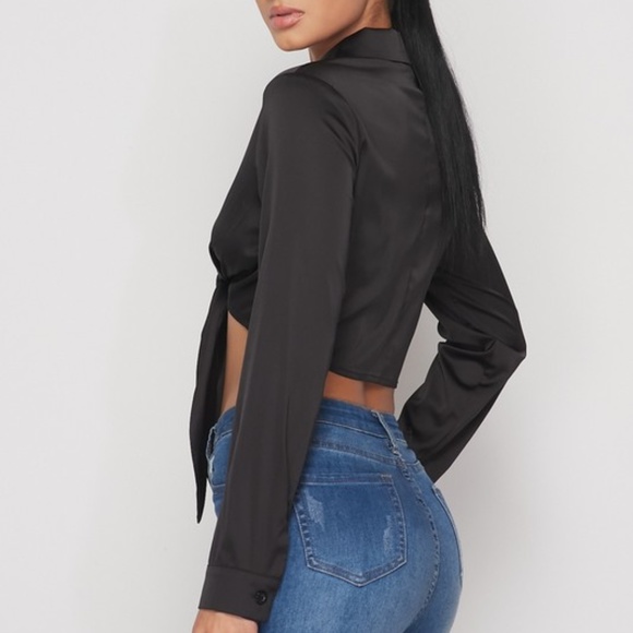 M&L: Black Self Tie Front Blouse - Picture 3 of 6